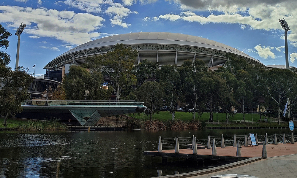 This photo depicts the exterior of the Adelaide Oval.